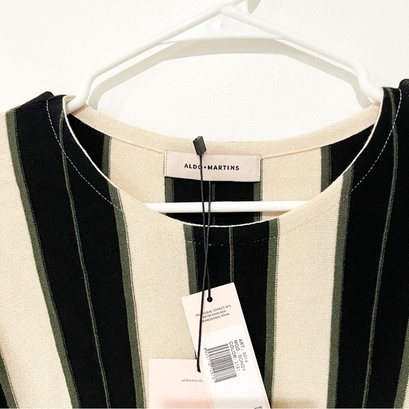NWT ALDO MARTINS Bondy Puff Sleeve Pullover Top In Black Beige Stripe small - Picture 8 of 9